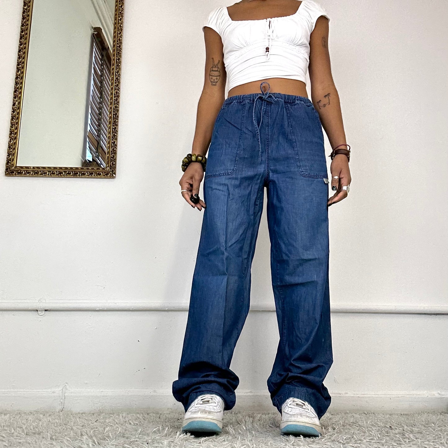 baggy wide leg denim cargos