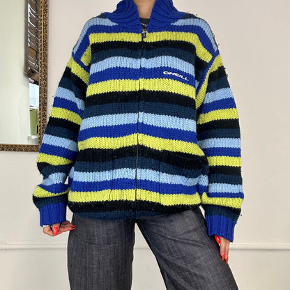 colourful o’neill zip up knitted jumper