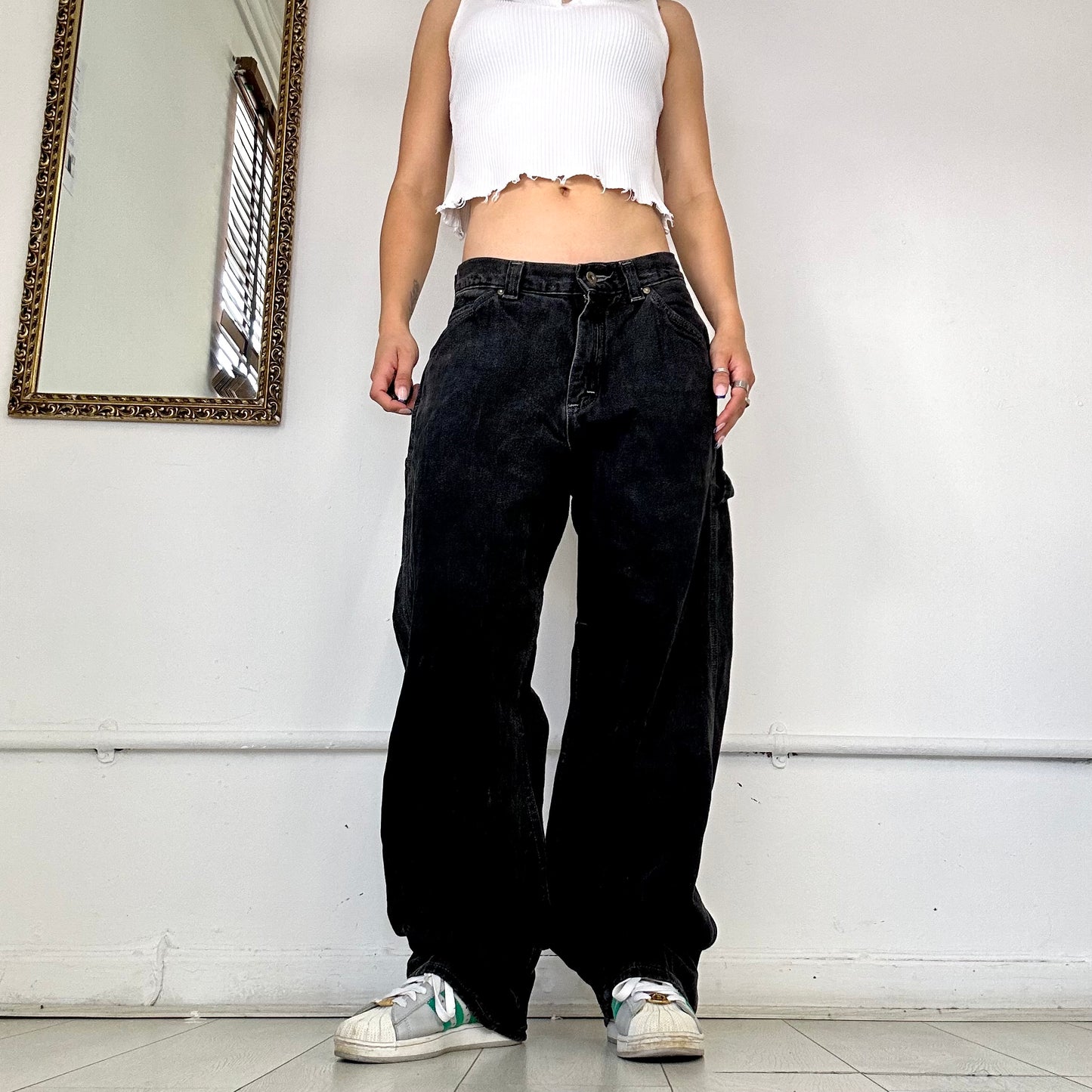 lee black baggy wide leg jeans