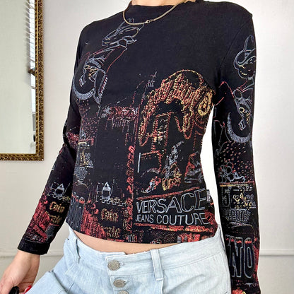 versace jeans couture pattern black long sleeve top