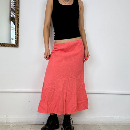 00s pink linen midi skirt