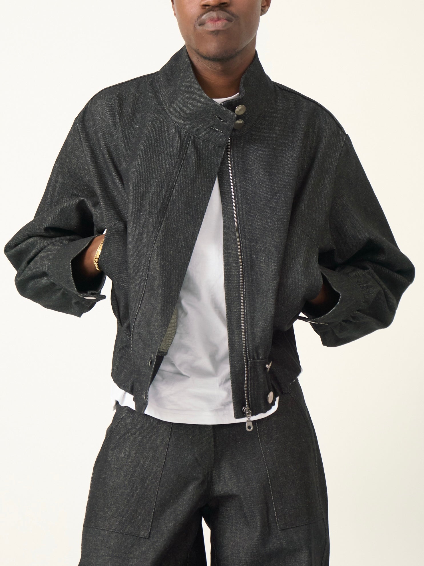 slouch jacket - dark grey denim