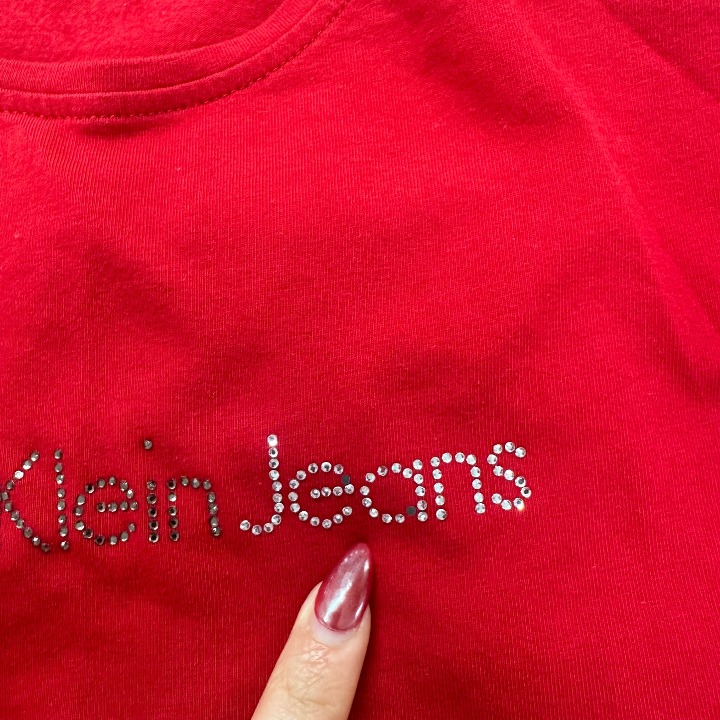 calvin klein jeans long sleeve red top