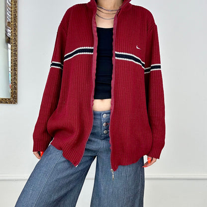 red vintage nike zip up knit jumper