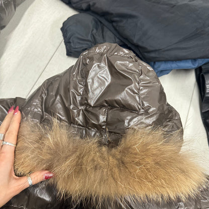 moncler brown hooded puffer coat