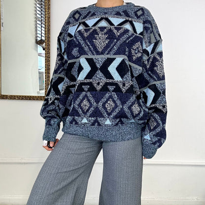 blue patterned knit jumper