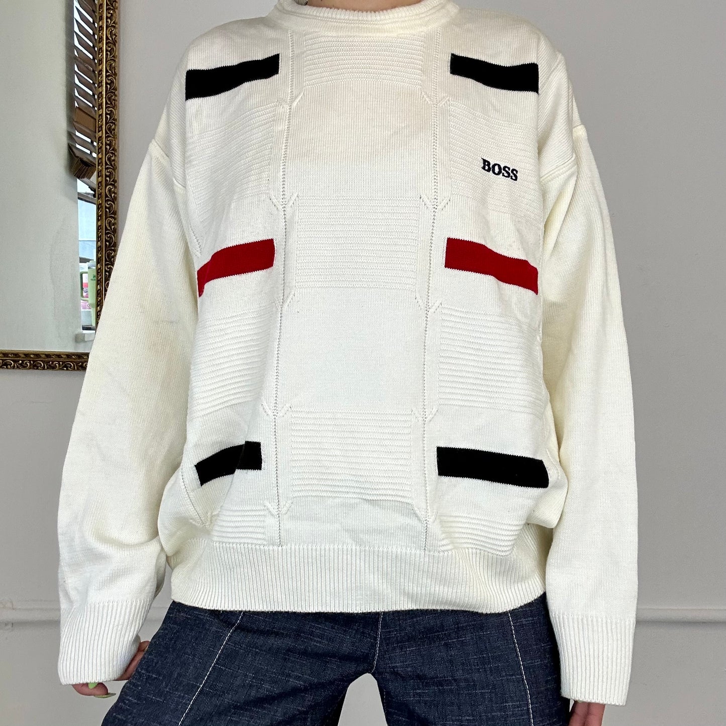 vintage white hugo boss knitted jumper