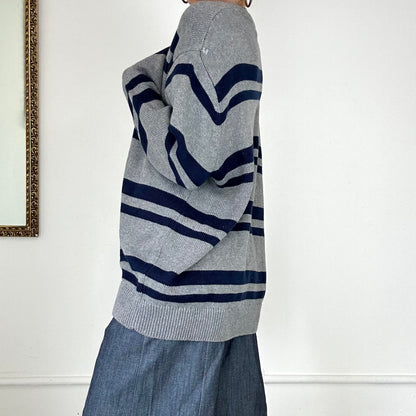 cjaps grey and navy striped knitted jumper