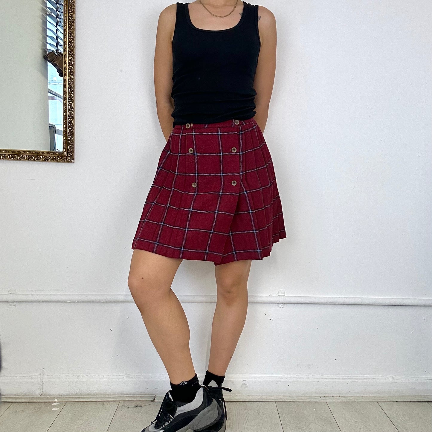 vintage red pleated tartan mini skirt