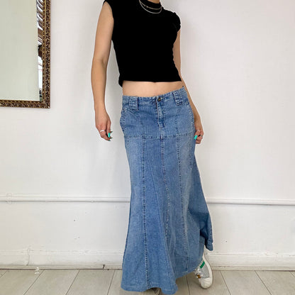 2000's denim maxi skirt