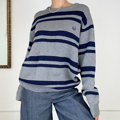 cjaps grey and navy striped knitted jumper