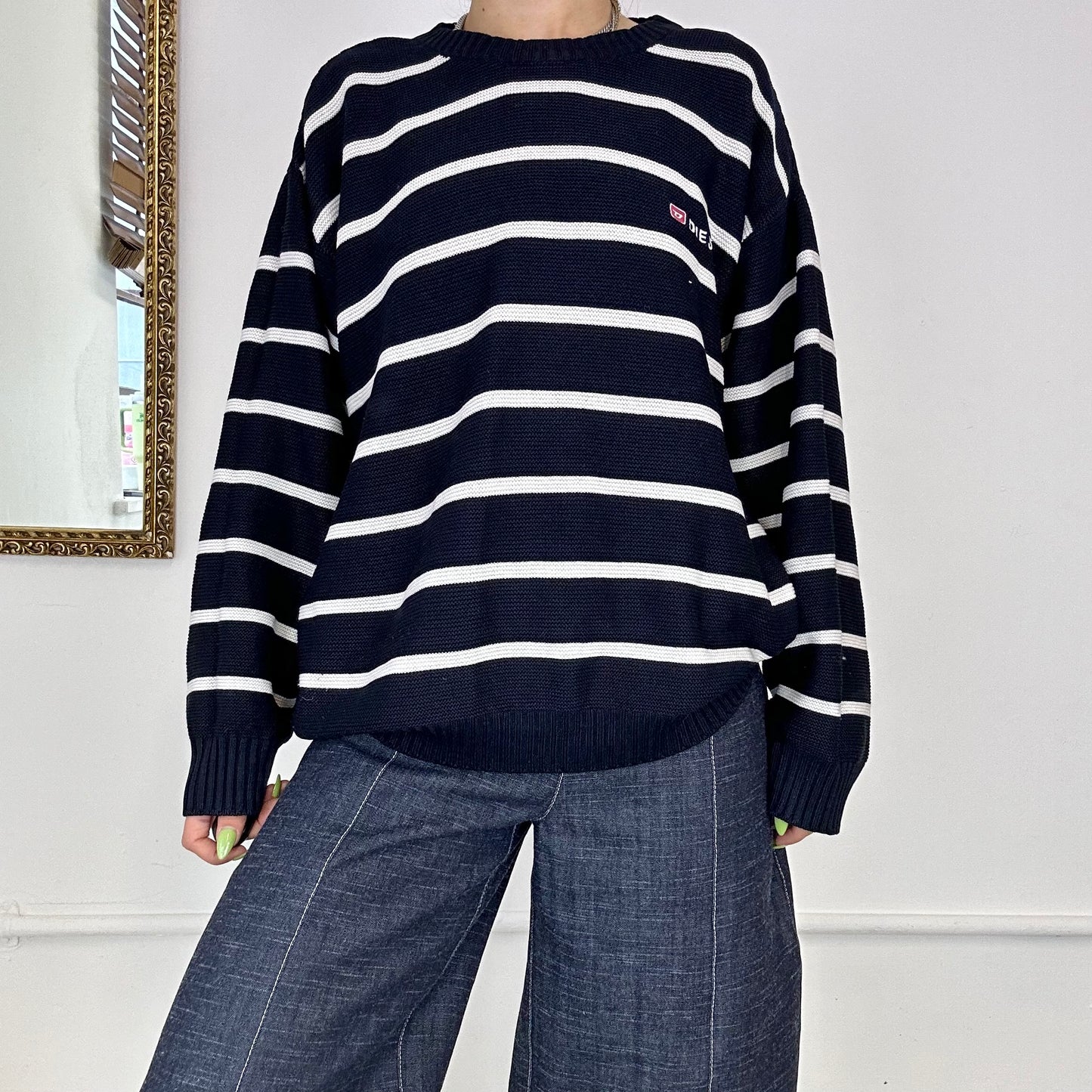 vintage dark navy striped diesel jumper