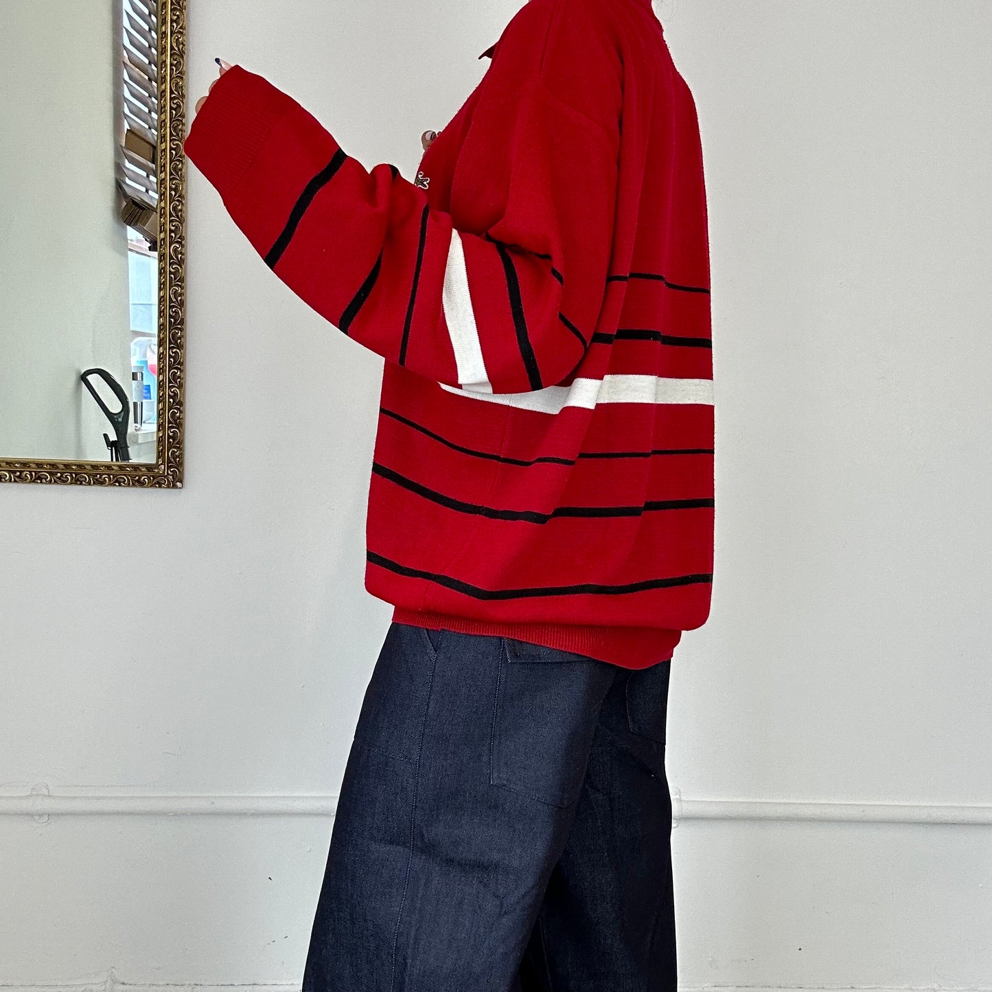 90's red striped lactose polo jumper