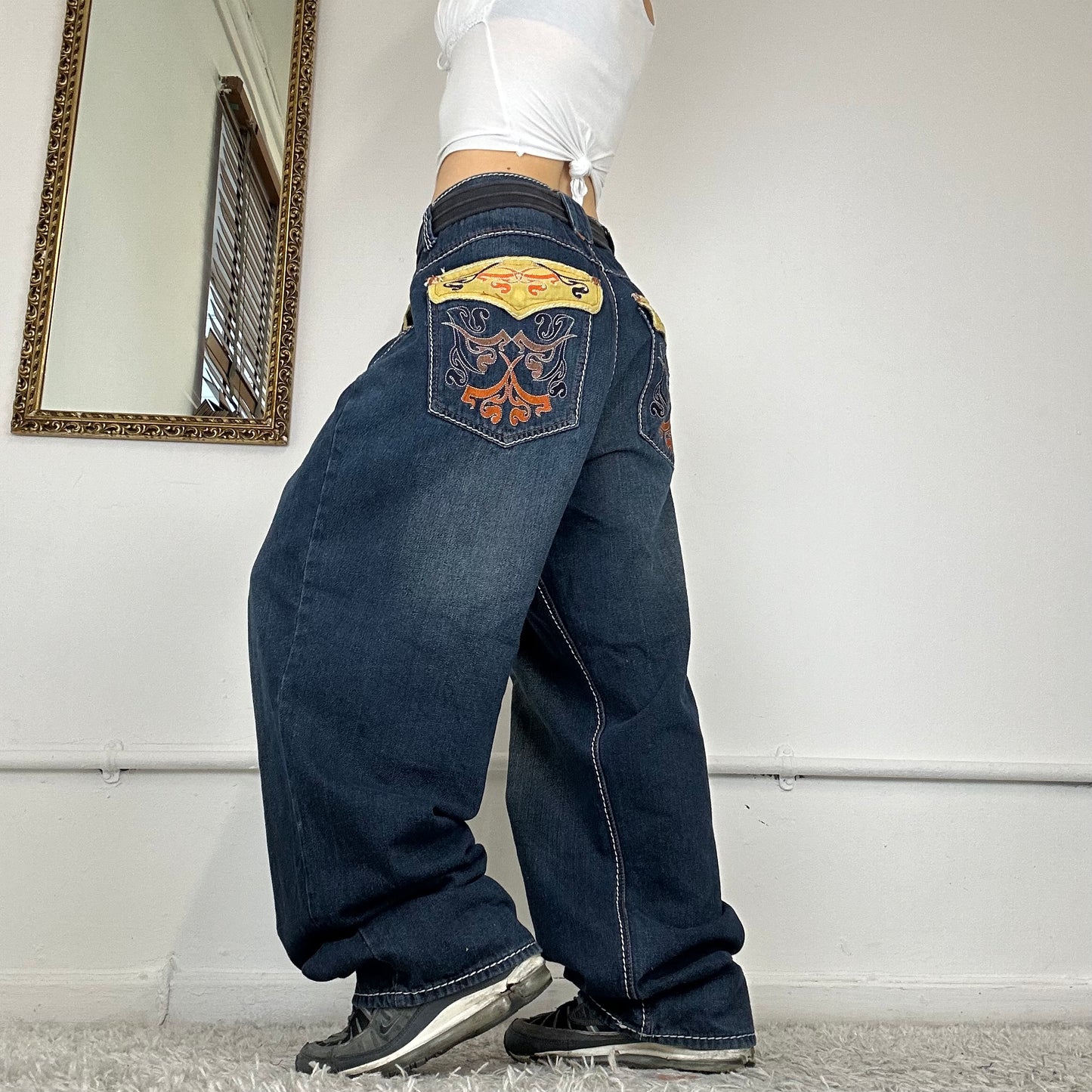 00s baggy skate jeans with embroidered detailing