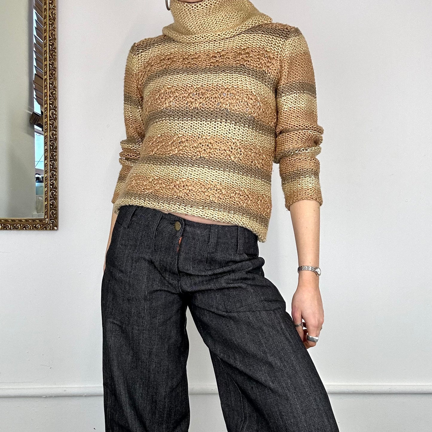 2000'S stripe roll neck knit jumper