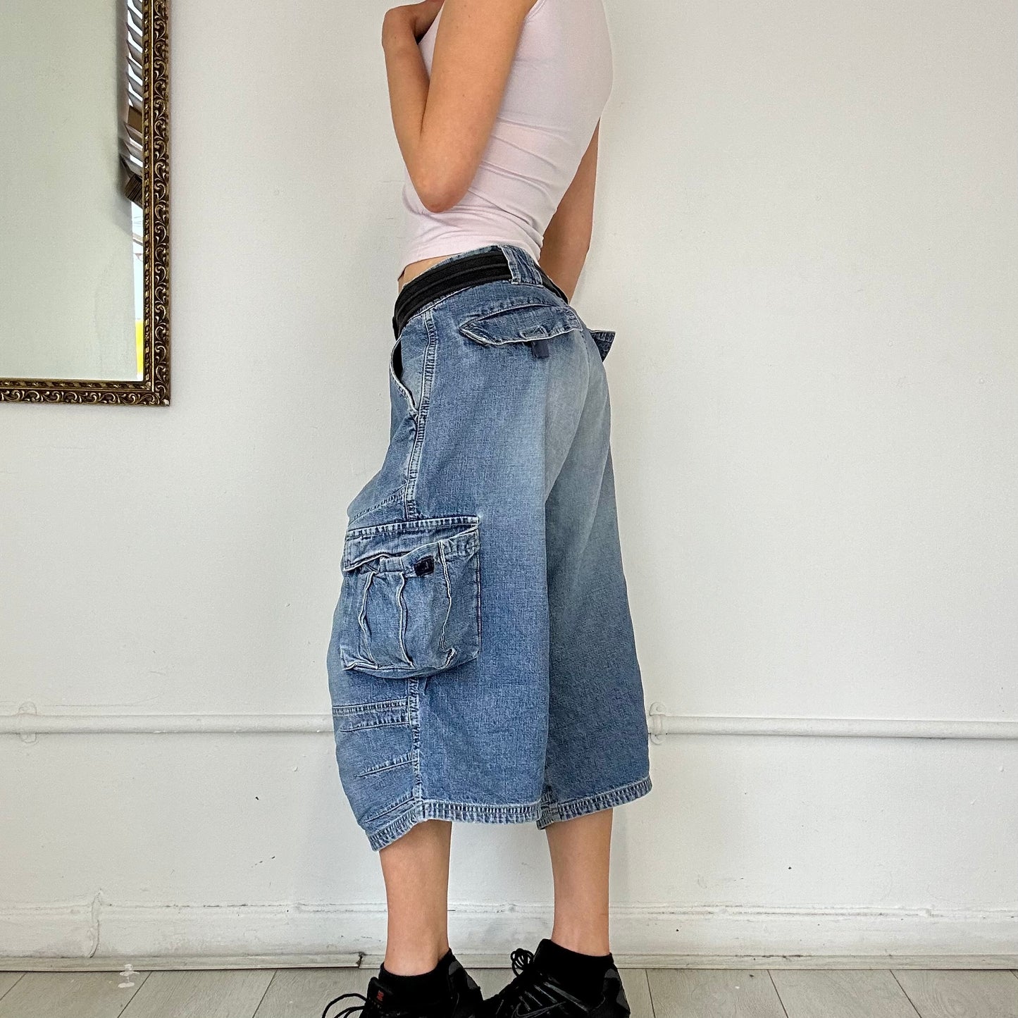 baggy long denim shorts