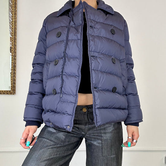 vintage moncler asymmetric button up puffer coat