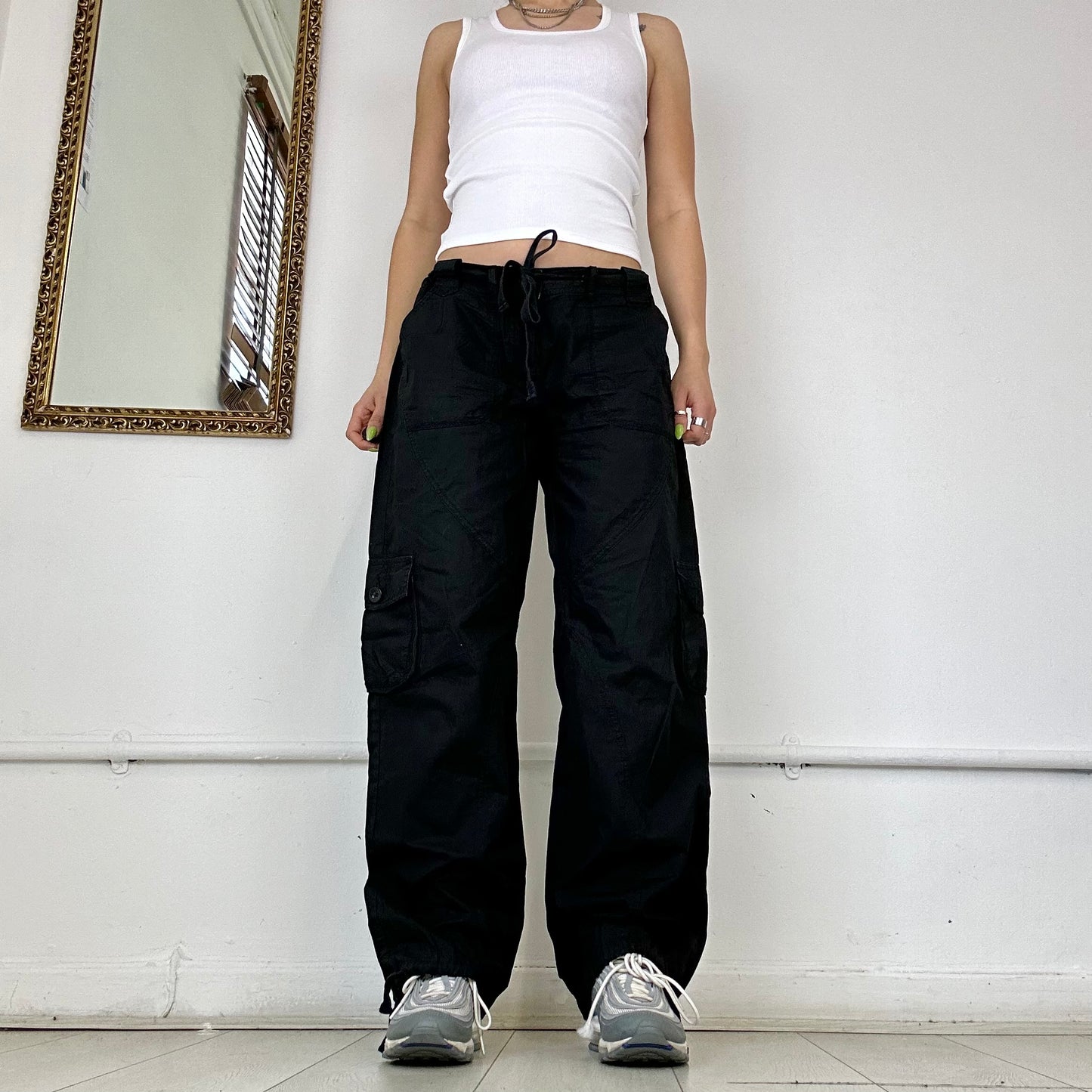 black baggy cargo trousers