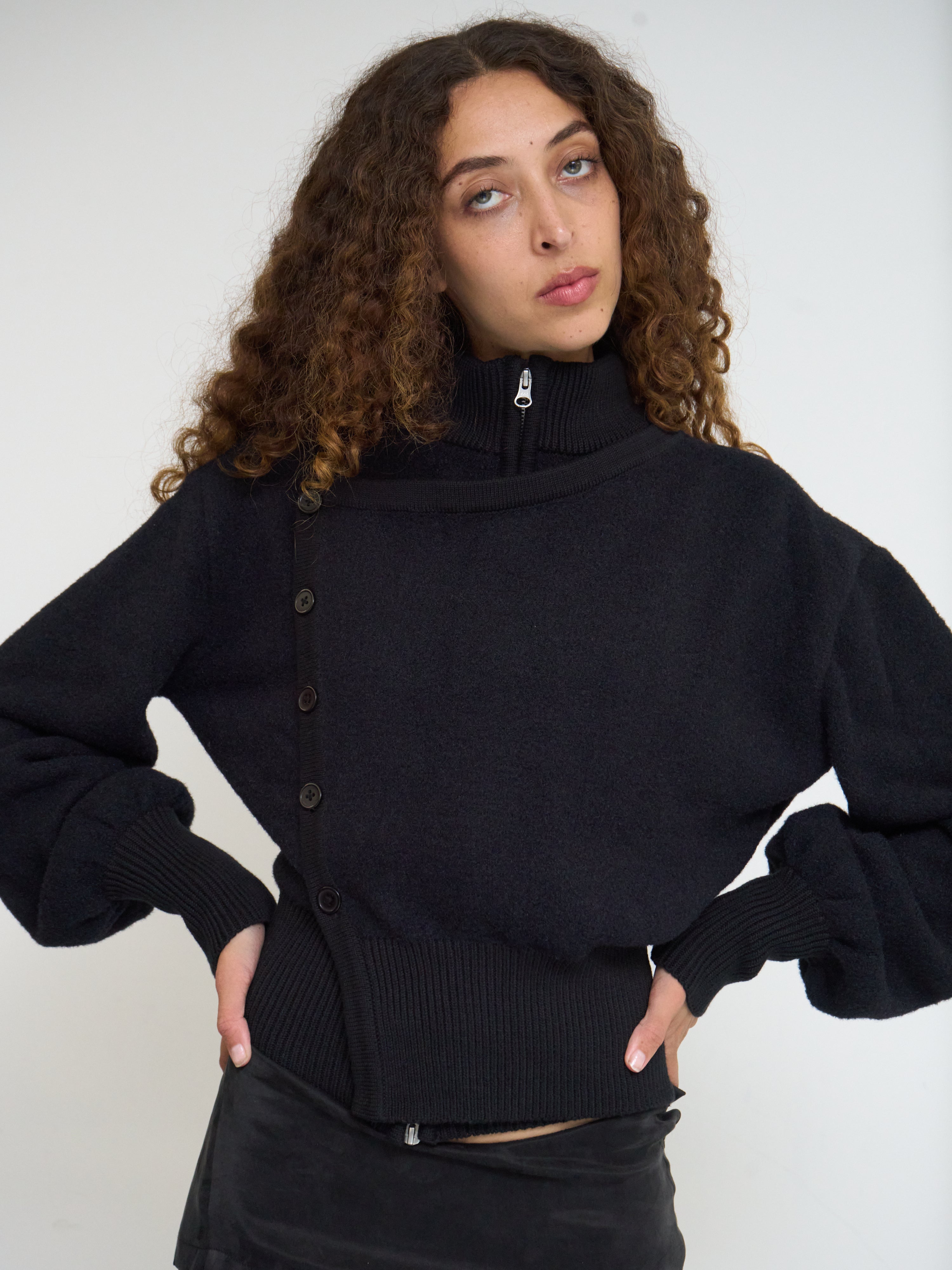 rowan button jumper - black knit
