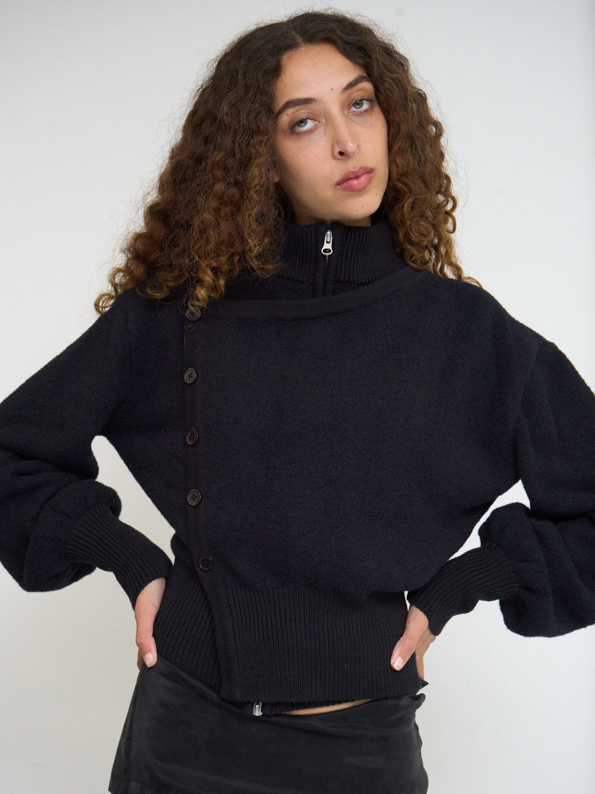 rowan button jumper - black knit