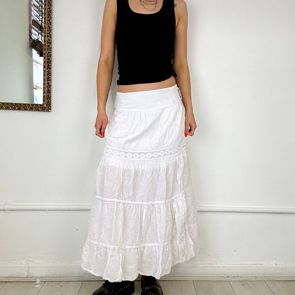 00s white tiered maxi skirt