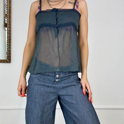 vintage sheer square neck grey cami