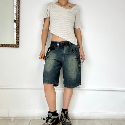 dark wash denim cargo jorts