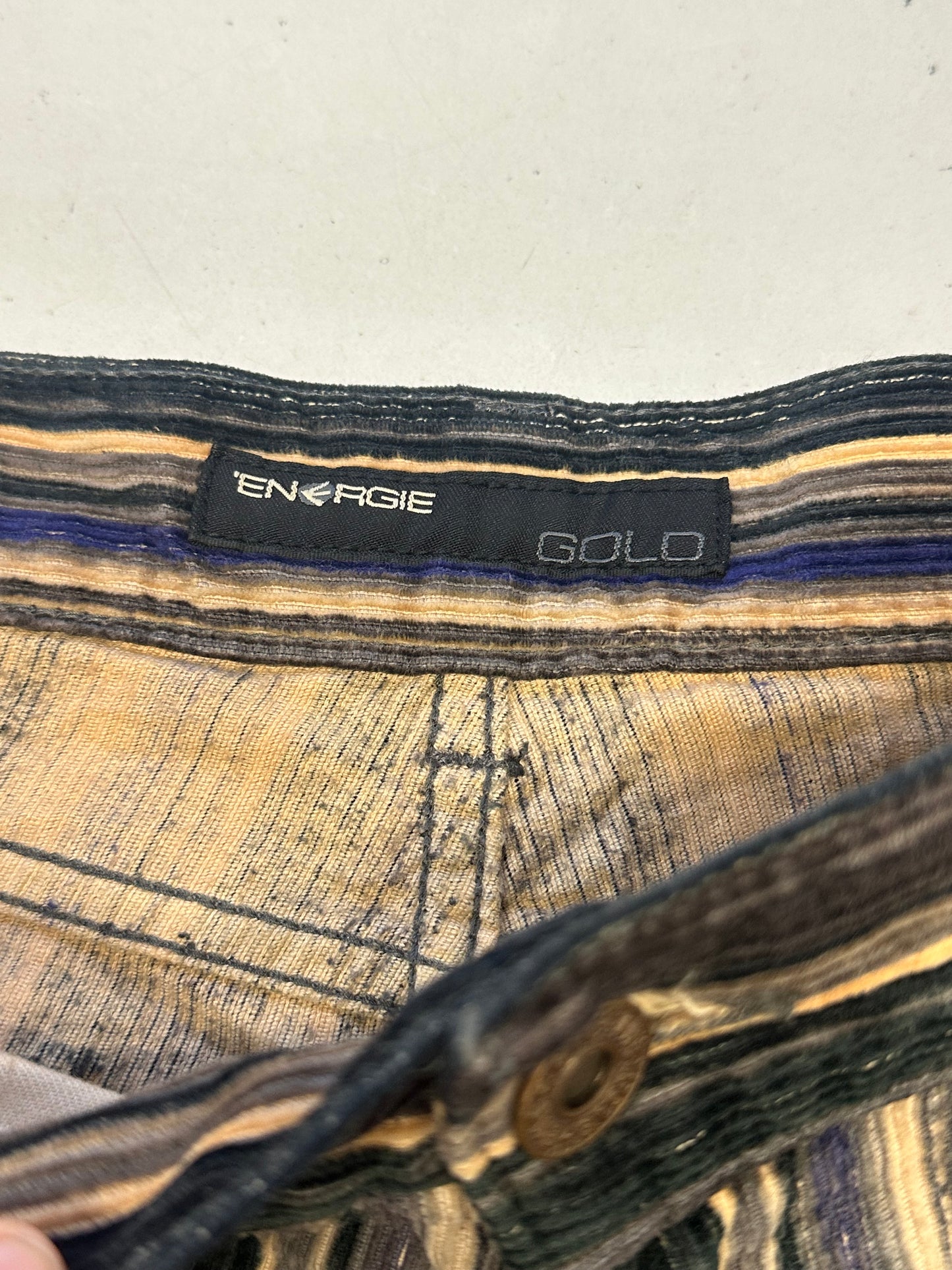 colourful striped corduroy flared trousers by energie