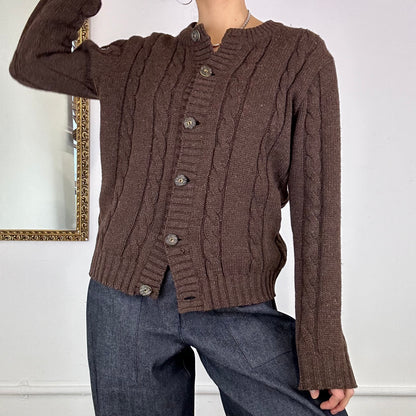 brown chunky knitted cardigan