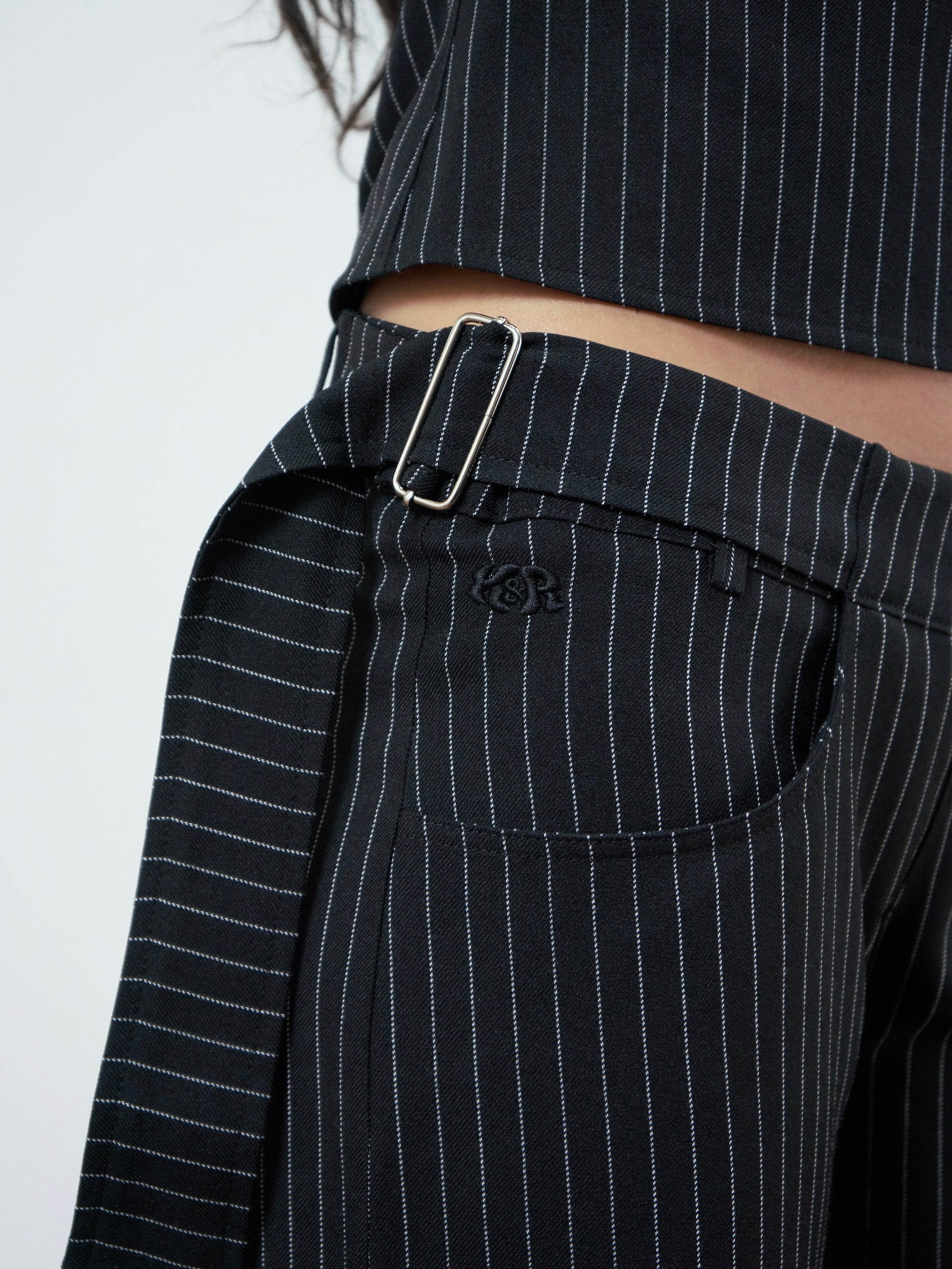 roman trouser  - black pinstripe