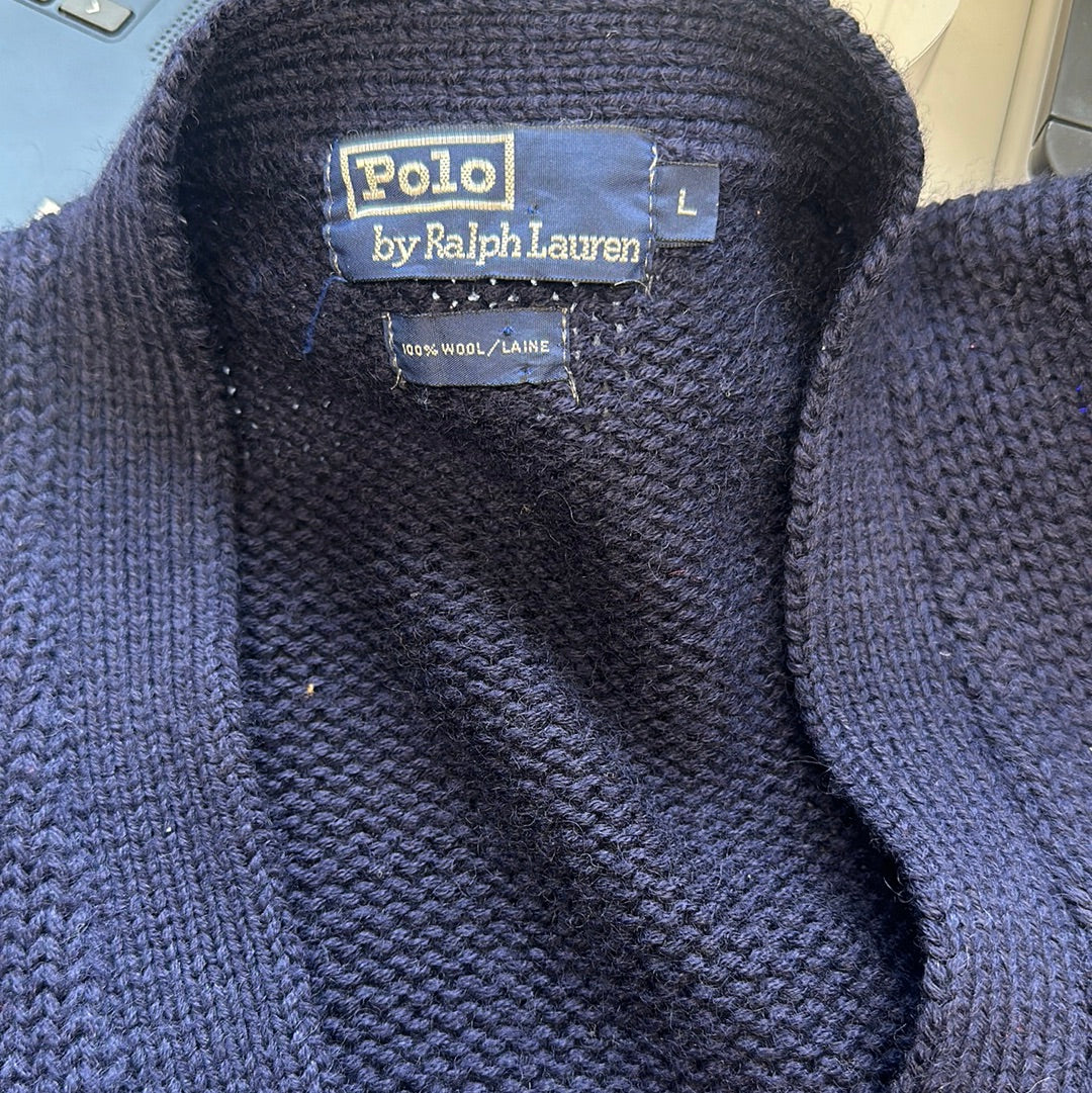 vintage navy knitted cardigan polo by ralph lauren