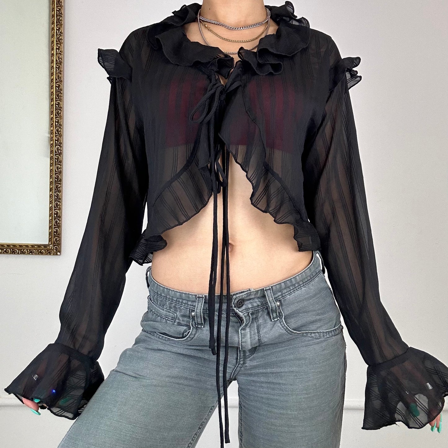 90’s black sheer blouse