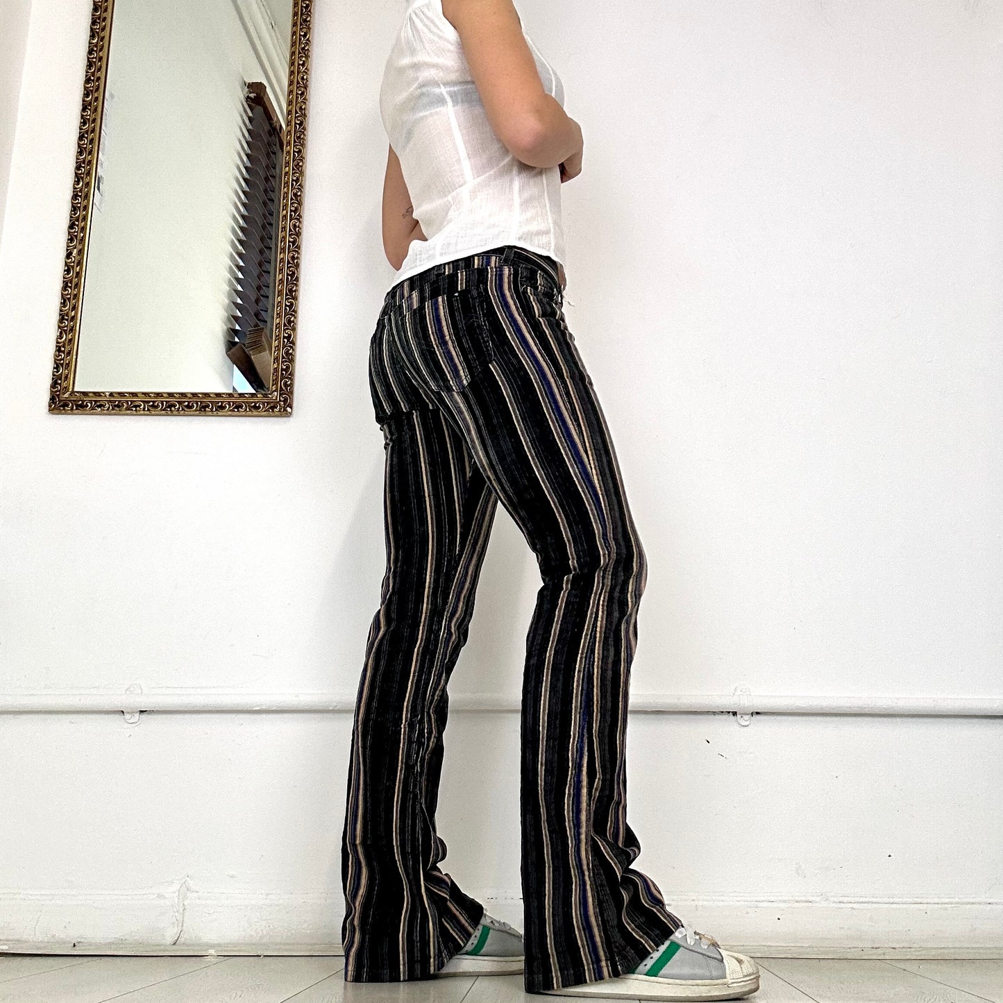 colourful striped corduroy flared trousers by energie