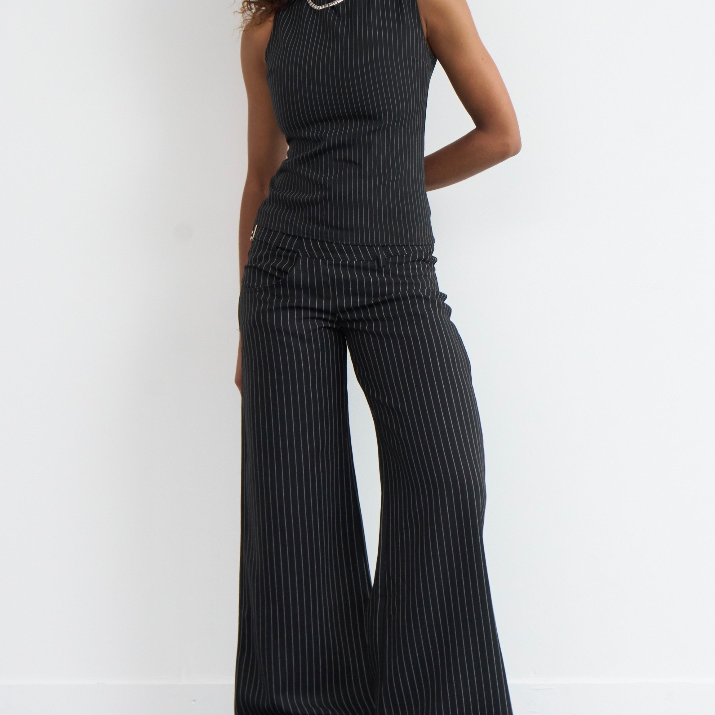 roman trouser  - black pinstripe