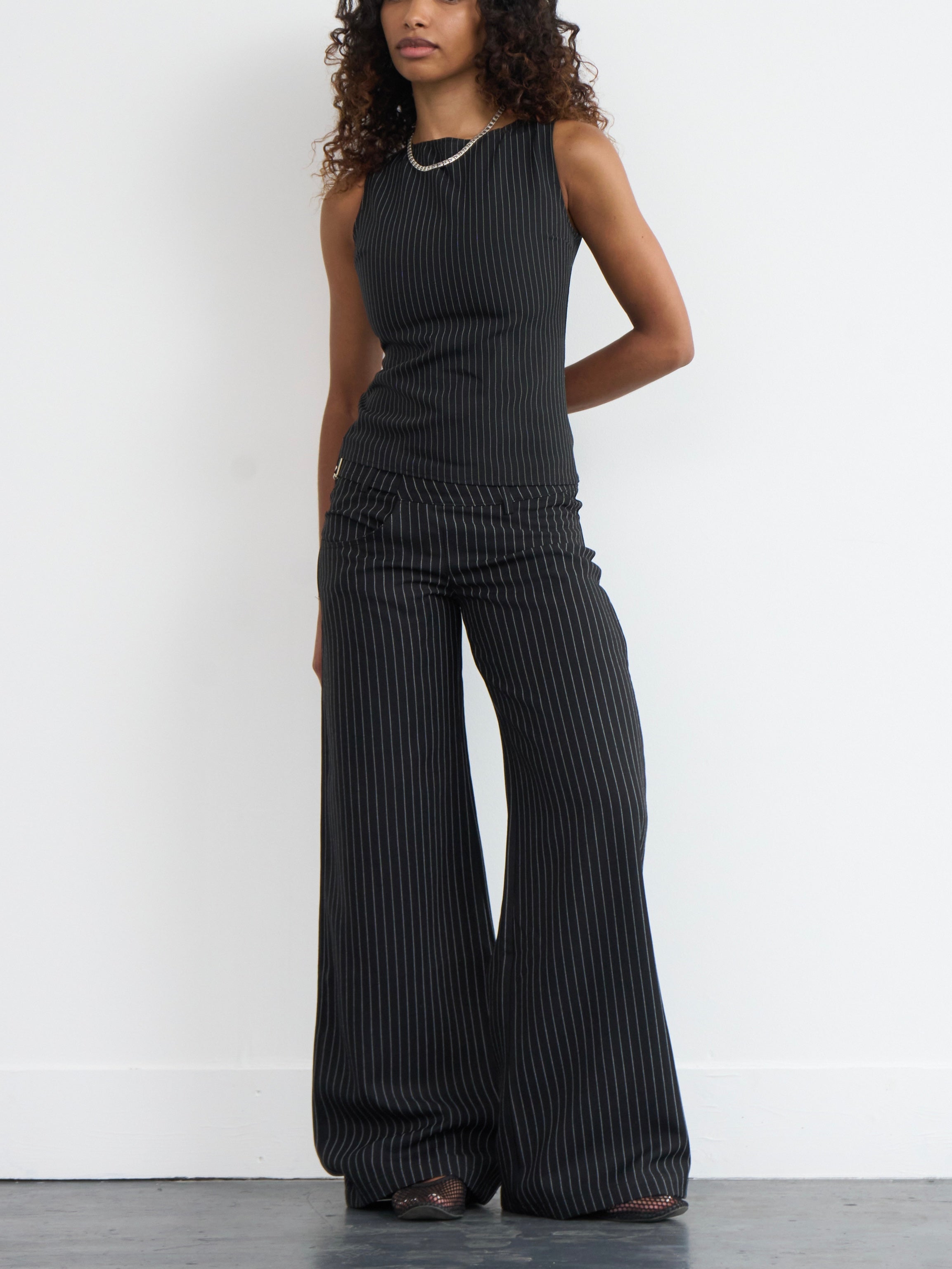 roman trouser  - black pinstripe