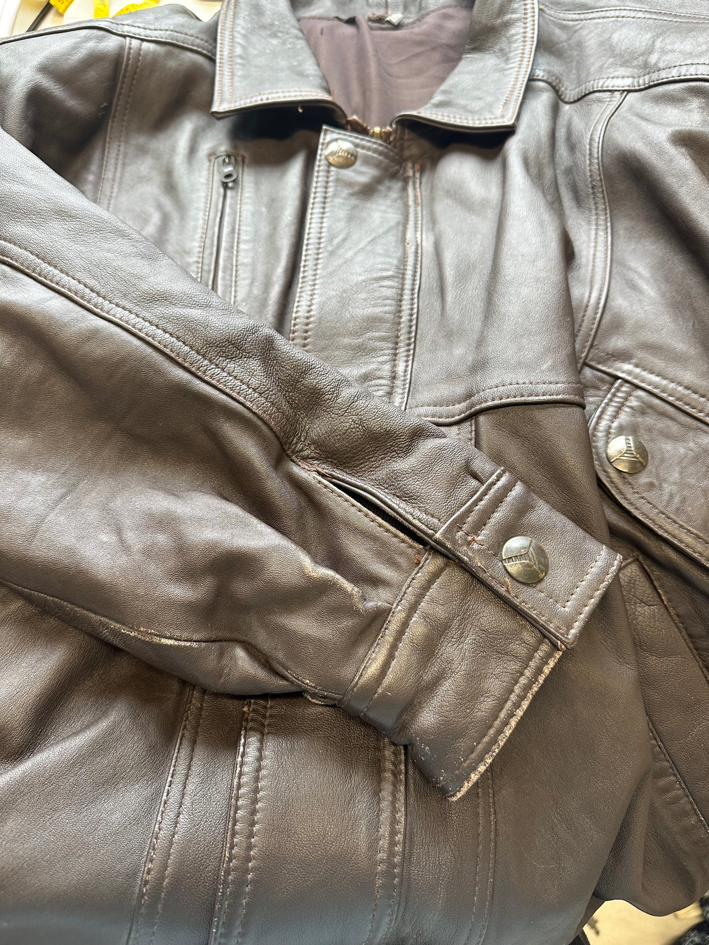 oversize brown leather bomber  jacket