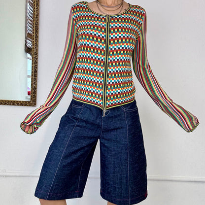 multi coloured zip up knitted top