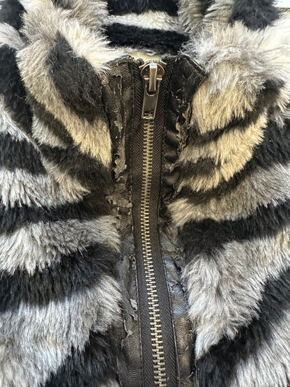 vintage zebra faux fur sleeveless jacket