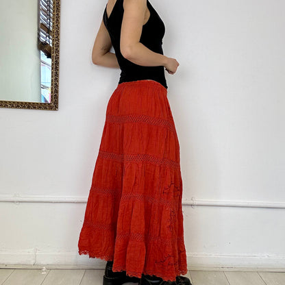 burnt orange 2000's tiered maxi skirt