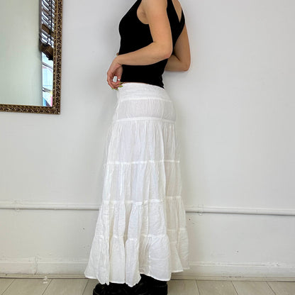 white tiered maxi skirt