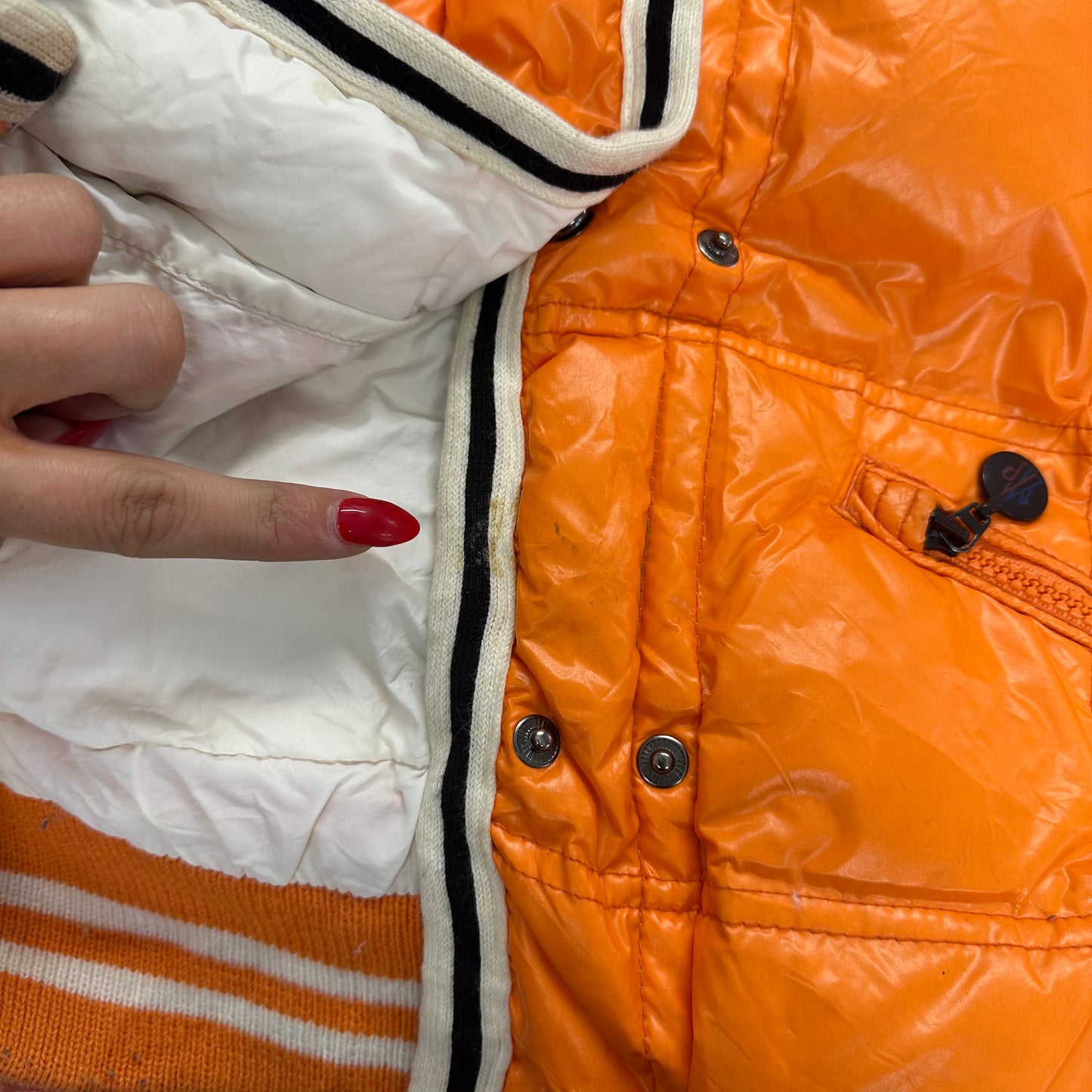 vintage orange moncler down filled puffer coat