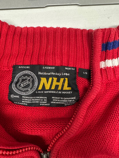 red hockey jersey quarter zip knitted jumper