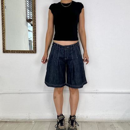 vintage denim pleated shorts