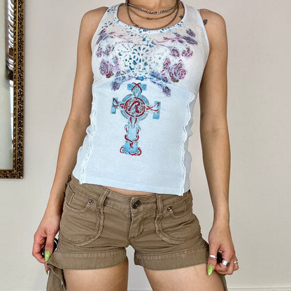 2000's replay blue floral tank top