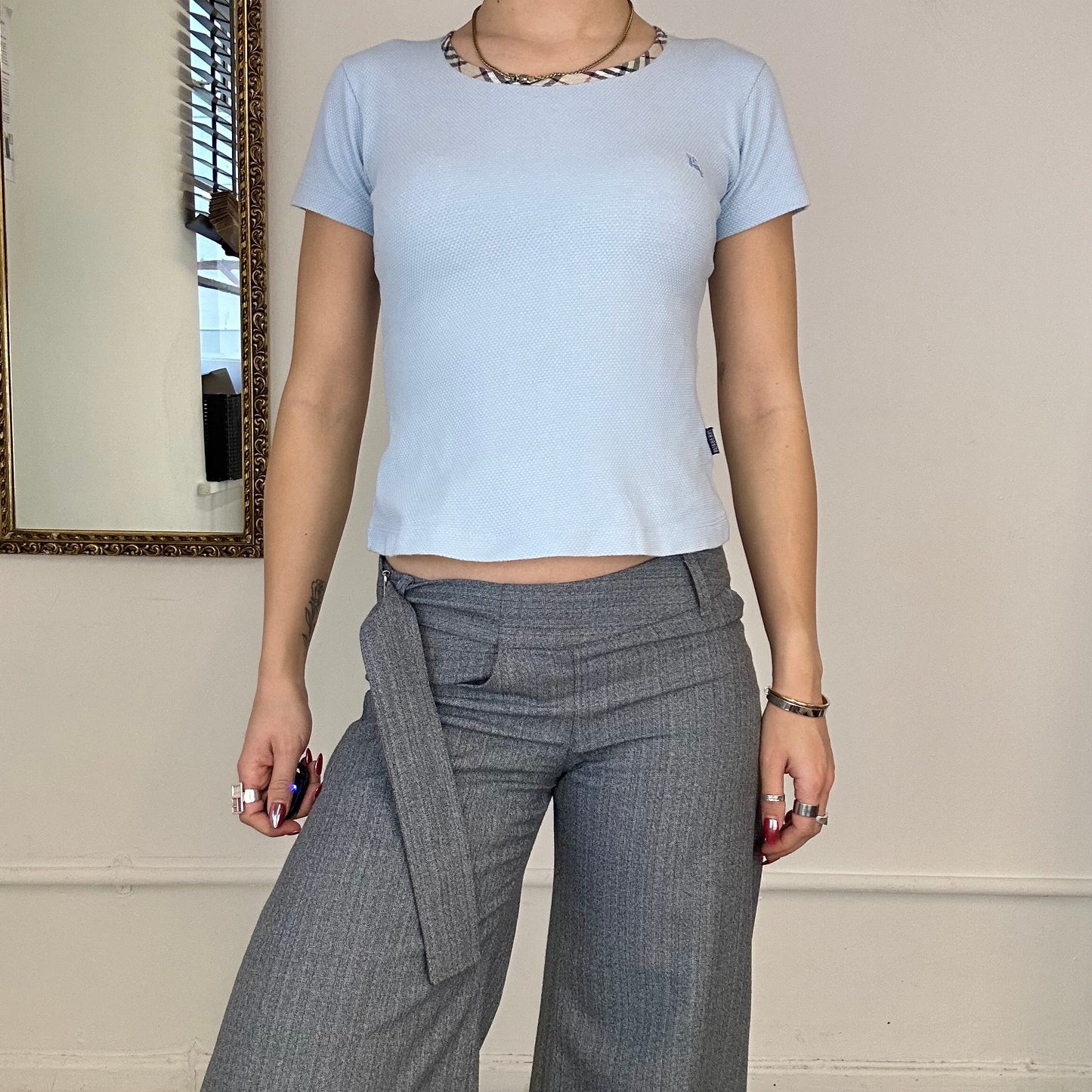 burberry london textured baby blue tee