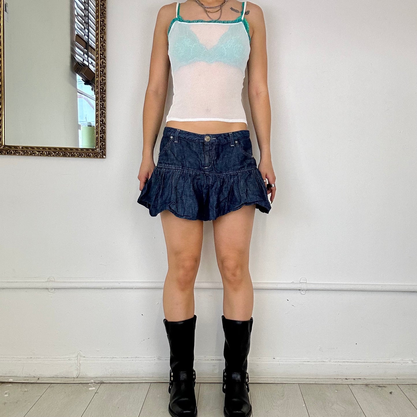 dark denim bubble mini skirt