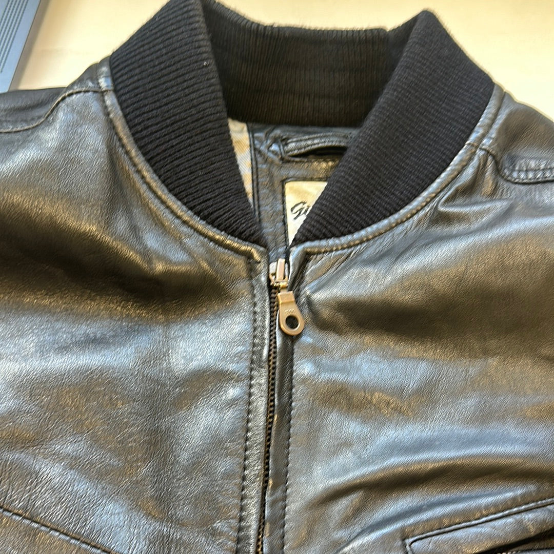 oversized black leather jacket