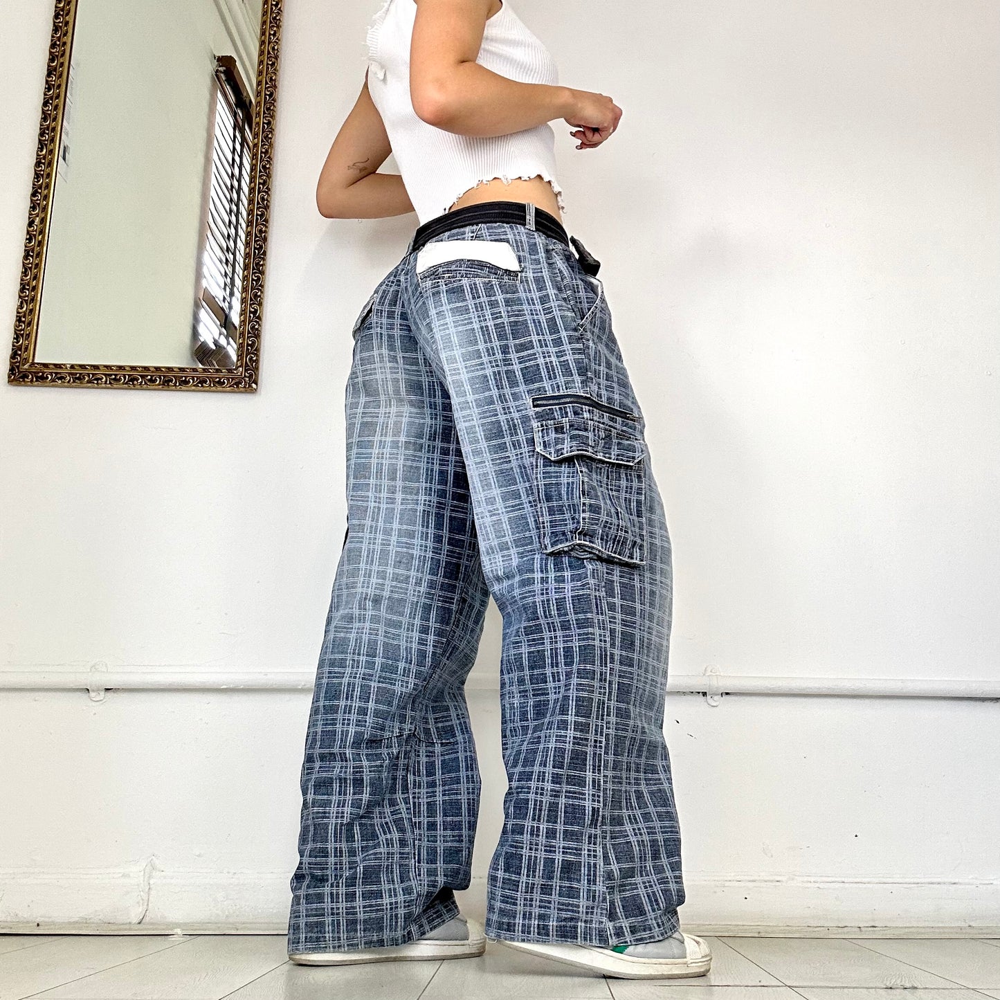 2000's checkered cargo jeans