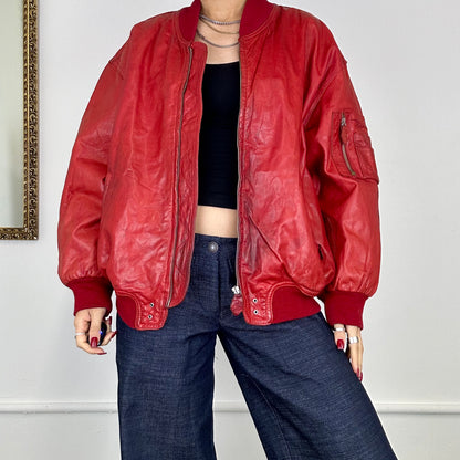 diesel red leather bomber jacket