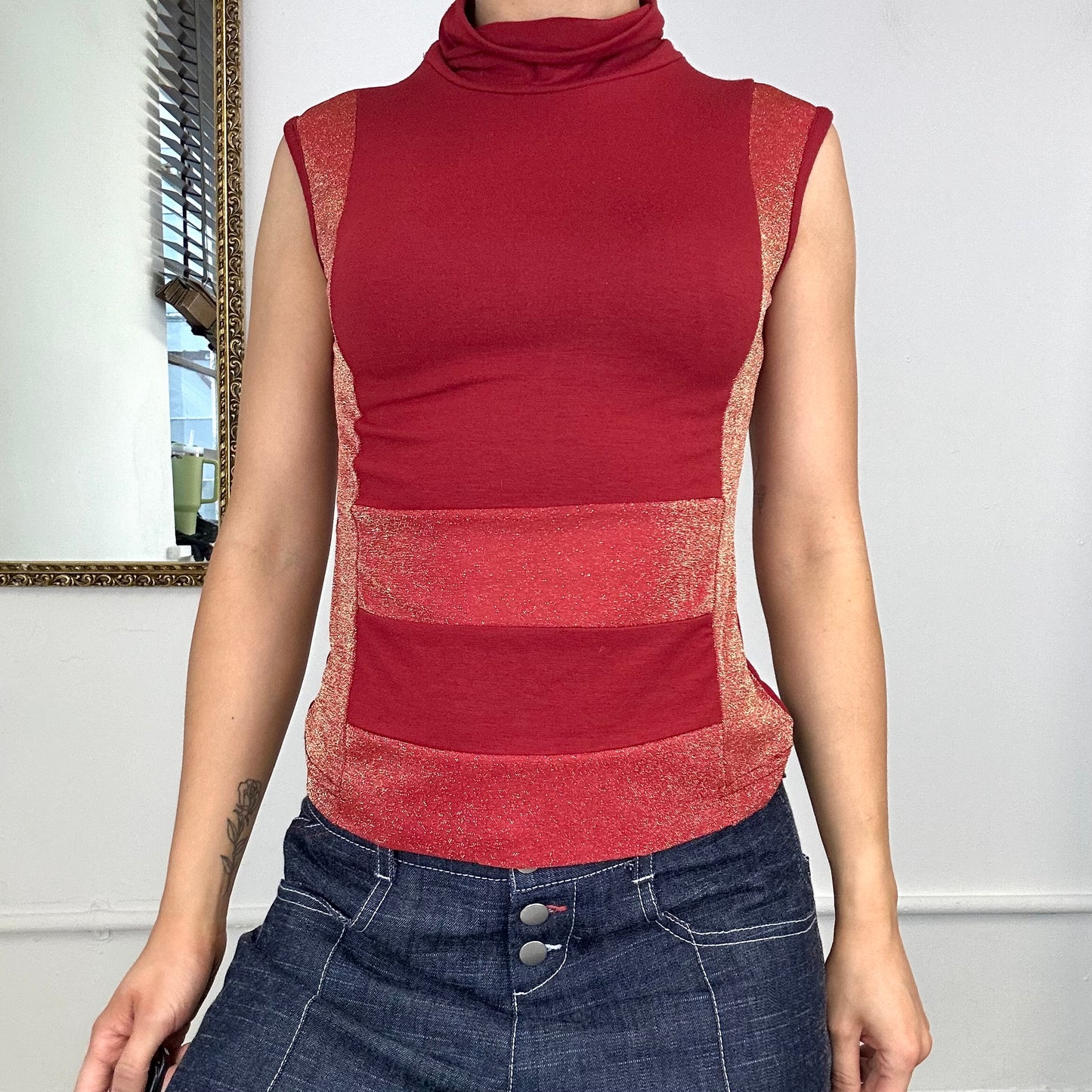 2000's roll neck red sleeveless top